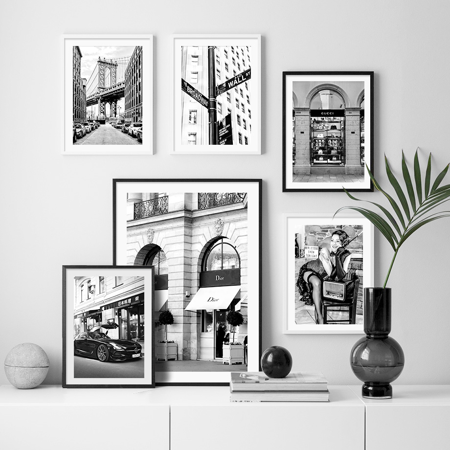 Luxury Lifestyle - パリファッションガール高級店黒白北欧ポスターとプリントアートキャンバス絵画壁の写真リビングルームの装飾用